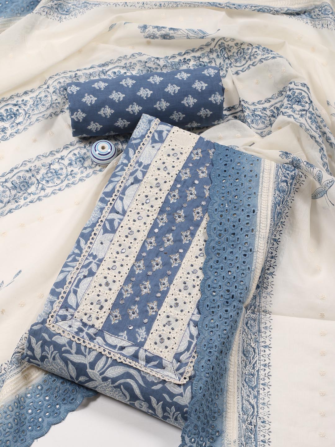 Printed Cotton Blend Blend Unstitched Suit Piece With Dupatta