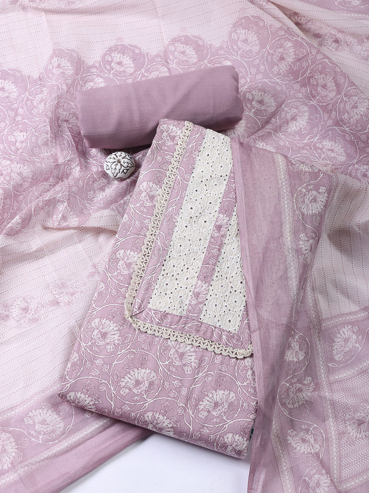 Printed Cotton Blend Unstitched Suit Piece With Dupatta