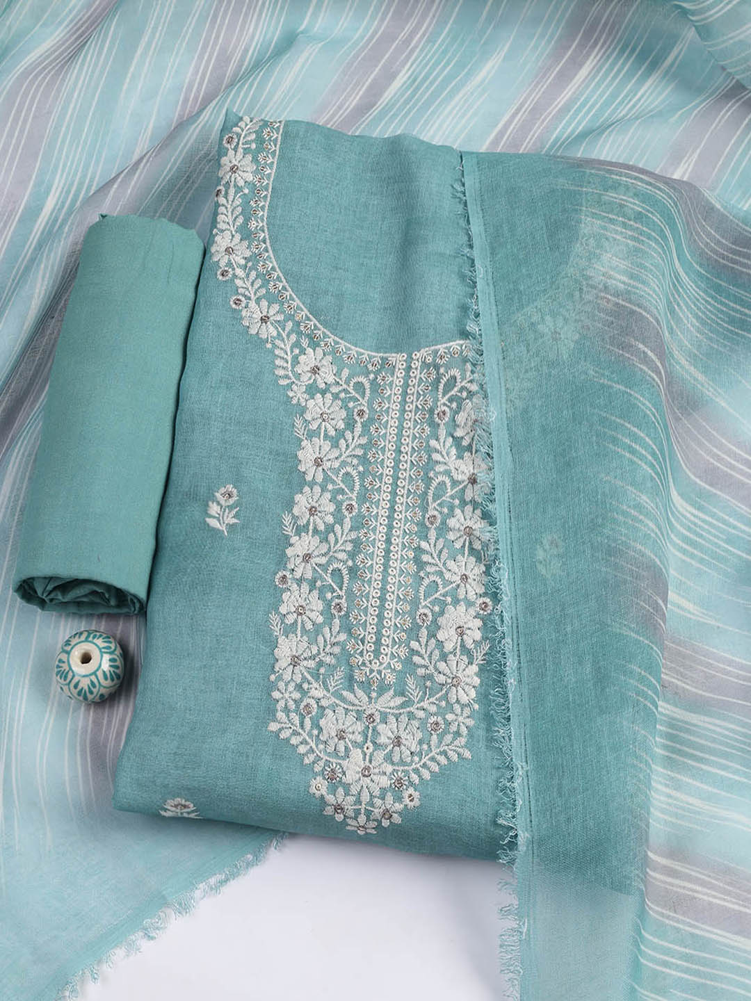 Embroidered Chanderi Unstitched Suit Piece With Dupatta