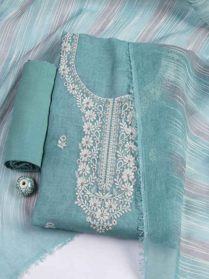 Embroidered Chanderi Unstitched Suit Piece With Dupatta