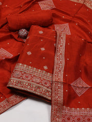 Woven Art Silk Unstitched Suit Piece With Dupatta