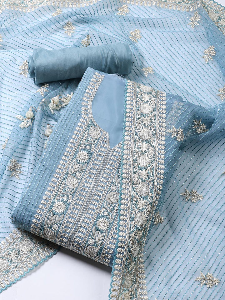 Embroidered Organza Unstitched Suit Piece With Dupatta