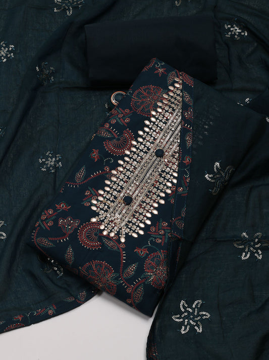 Neck Embroidered Cotton Blend Unstitched Suit Piece With Dupatta