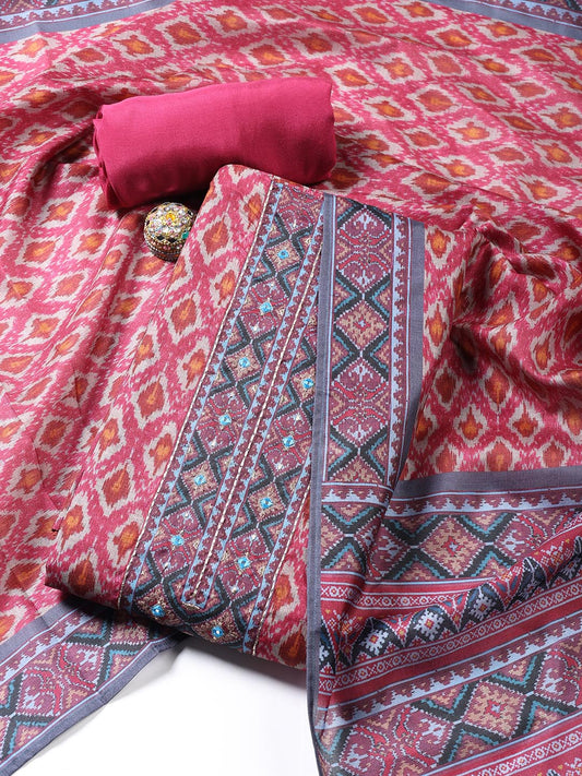 Printed Chanderi Unstitched Suit With Dupatta