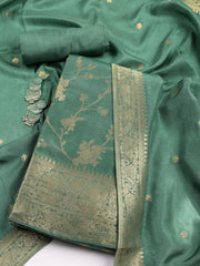 Neck Embroidered Chanderi Unstitched Suit With Dupatta