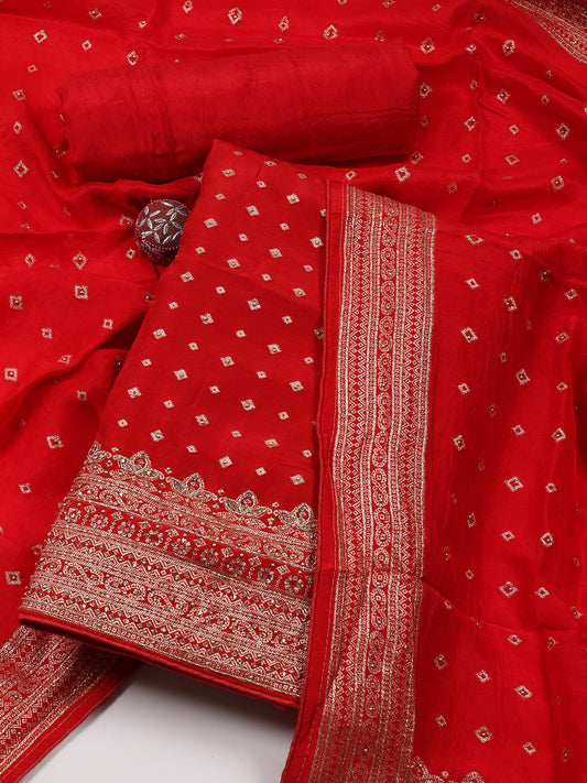 Woven Art Silk Unstitched Suit Piece With Dupatta