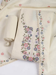 Neck Embroidered Cotton Blend Unstitched Suit With Dupatta