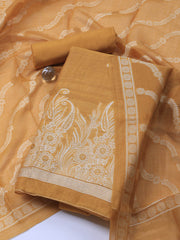 Neck Embroidered Chanderi Unstitched Suit With Dupatta