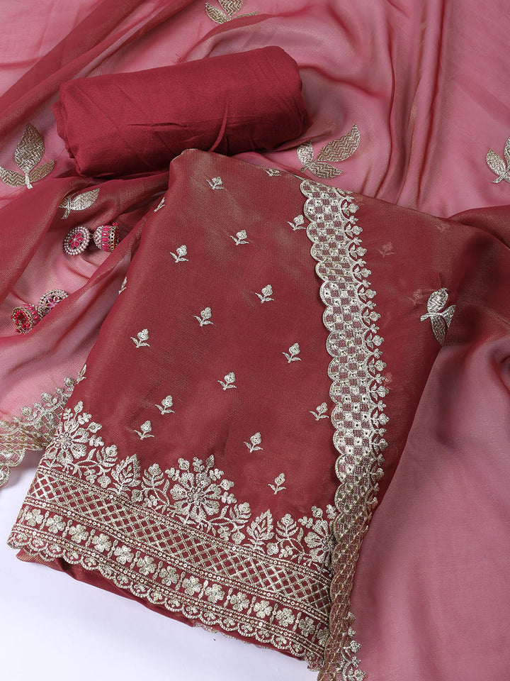 Neck Embroidered Tissue Unstitched Suit With Dupatta