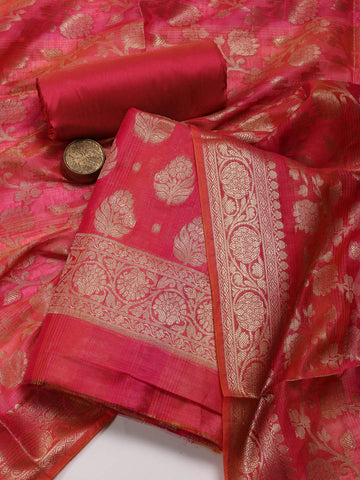 Woven Chanderi Unstitched Suit Piece With Dupatta