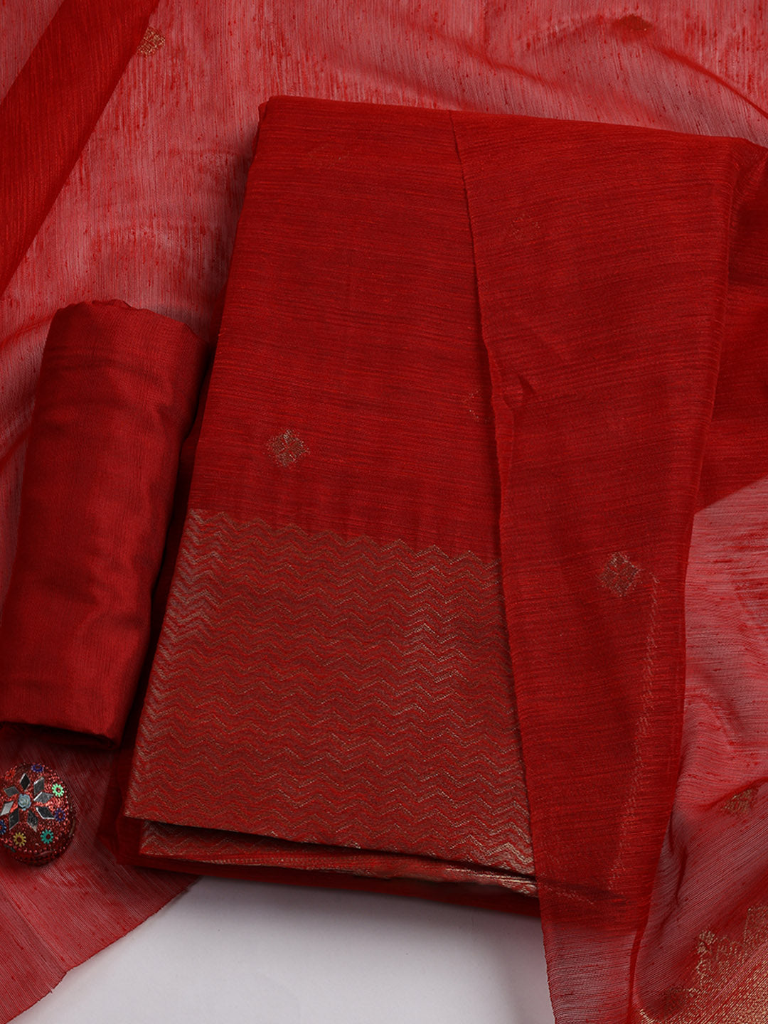 Woven Chanderi Unstitched Suit Piece With Dupatta