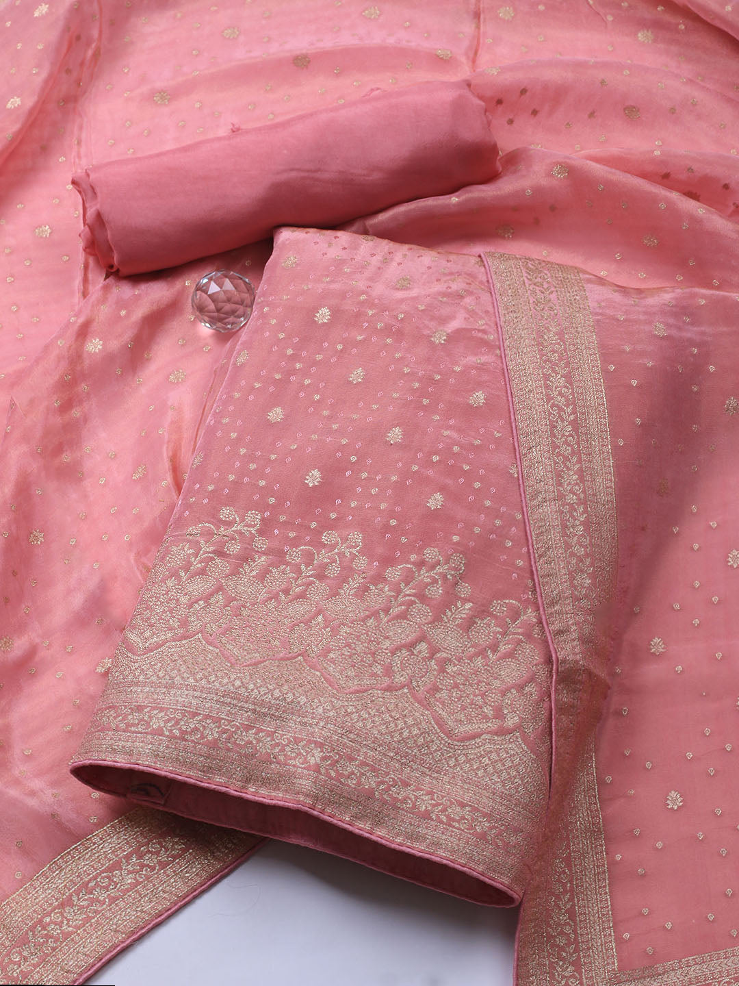 Embroidered Art Silk Unstitched Suit Piece With Dupatta