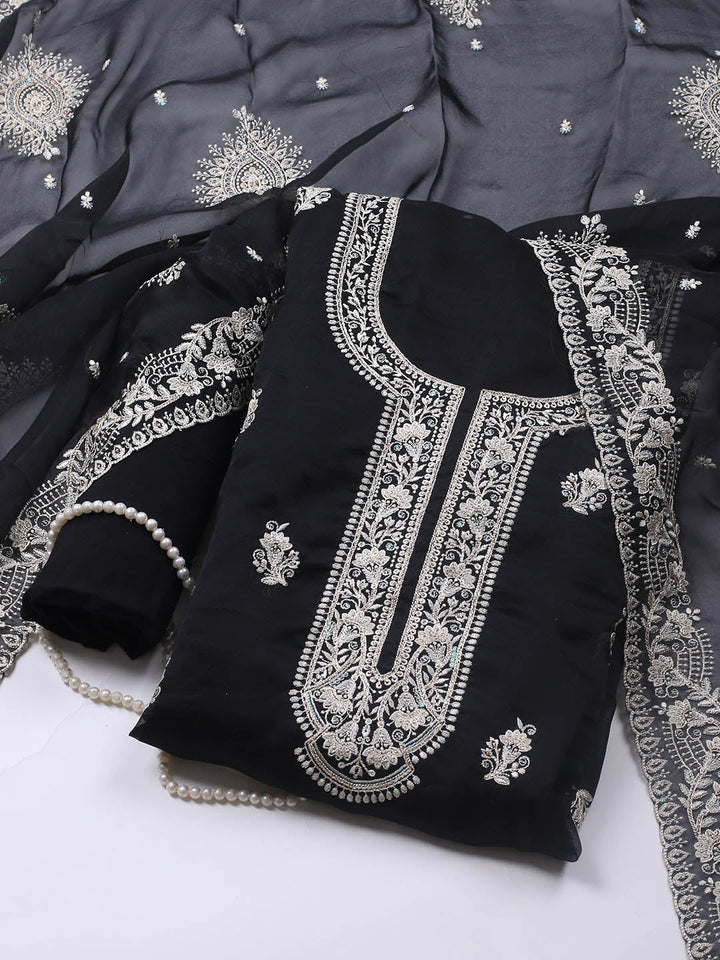 Neck Embroidery Organza Unstitched Suit Piece With Dupatta