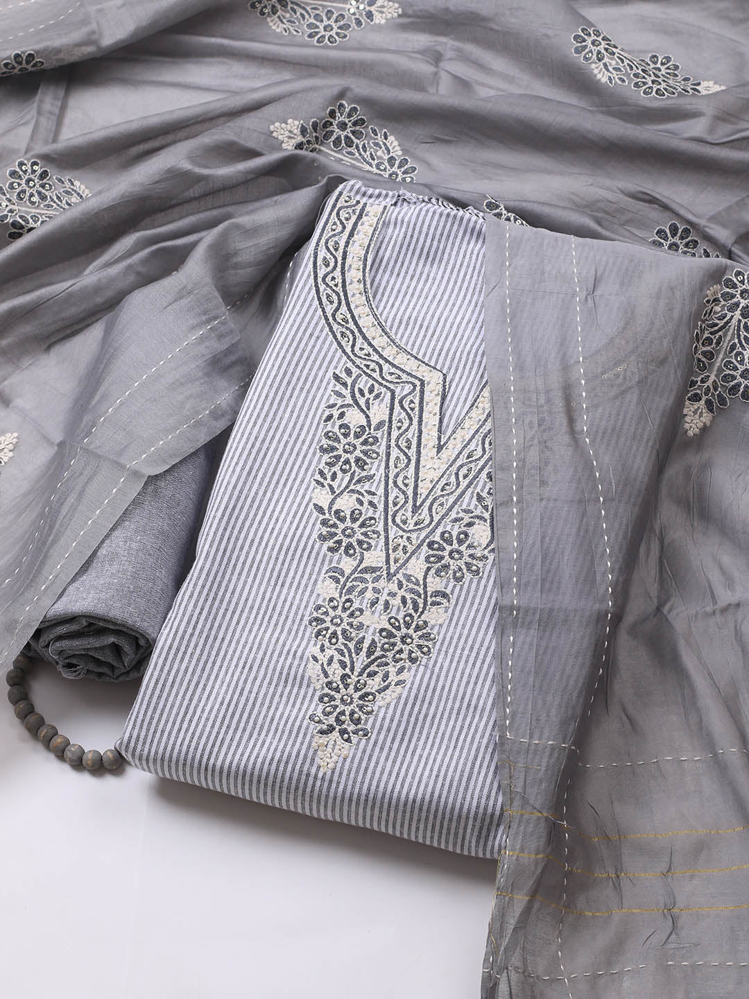 Neck Embroidery Cotton Blend Unstitched Suit With Dupatta