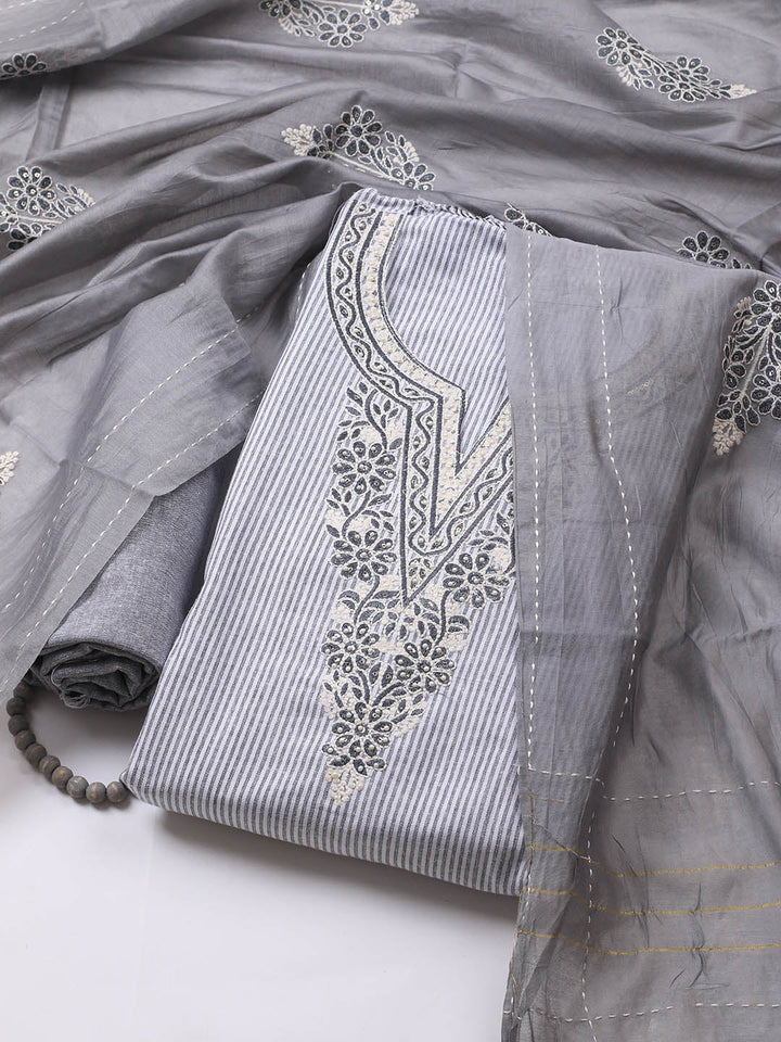Neck Embroidery Cotton Blend Unstitched Suit With Dupatta