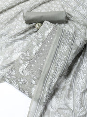 Neck Woek Cotton Blend Unstitched Suit With Dupatta
