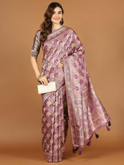 Stone Work Satin Embroidery Saree