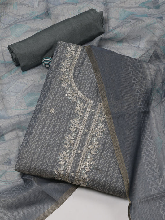 Neck Embroided Cotton Blend Unstitched Suit With Dupatta