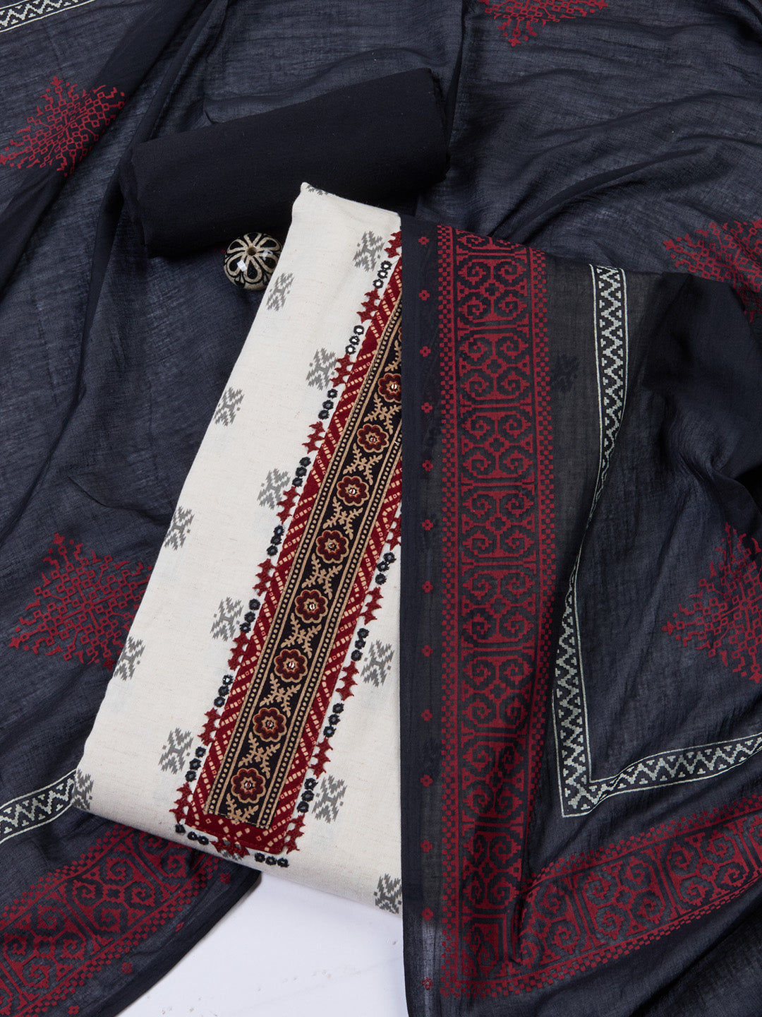 Printed Cotton Blend Unstitched Suit Piece With Dupatta