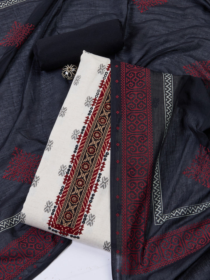 Printed Cotton Blend Unstitched Suit Piece With Dupatta