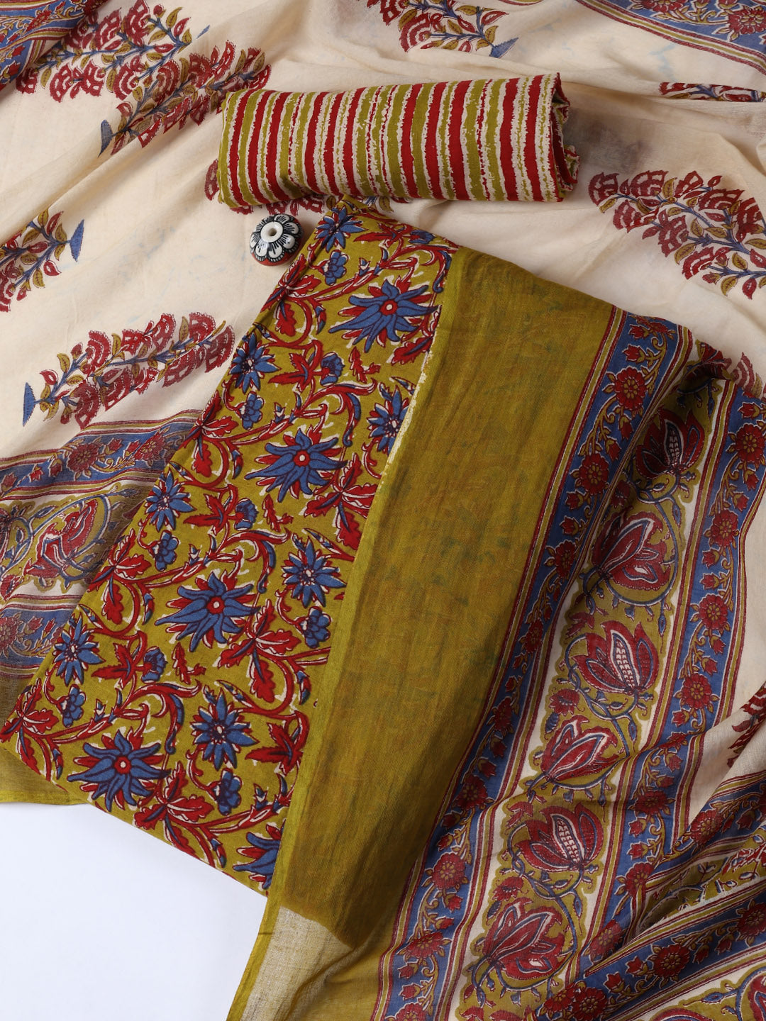 Printed Cotton Blend Unstitched Suit With Dupatta