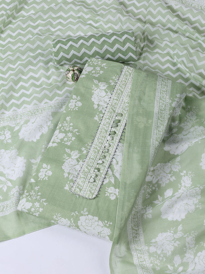 Neck Patti Cotton Blend Unstitched Suit With Dupatta