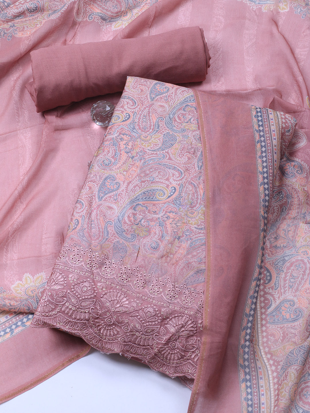 Printed Muslin Unstitched Suit With Dupatta