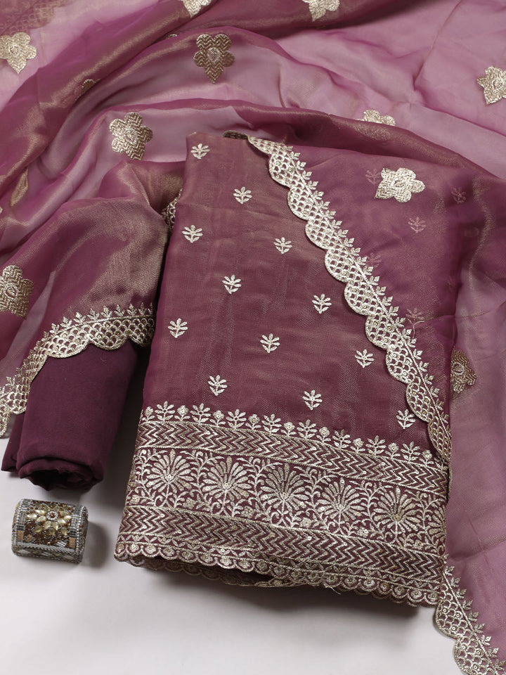Neck Embroidered Tissue Unstitched Suit With Dupatta