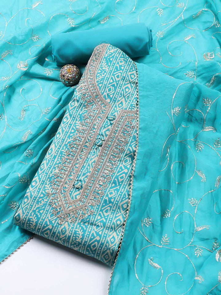 Neck Embroidered Cotton Blend Unstitched Suit Piece With Dupatta