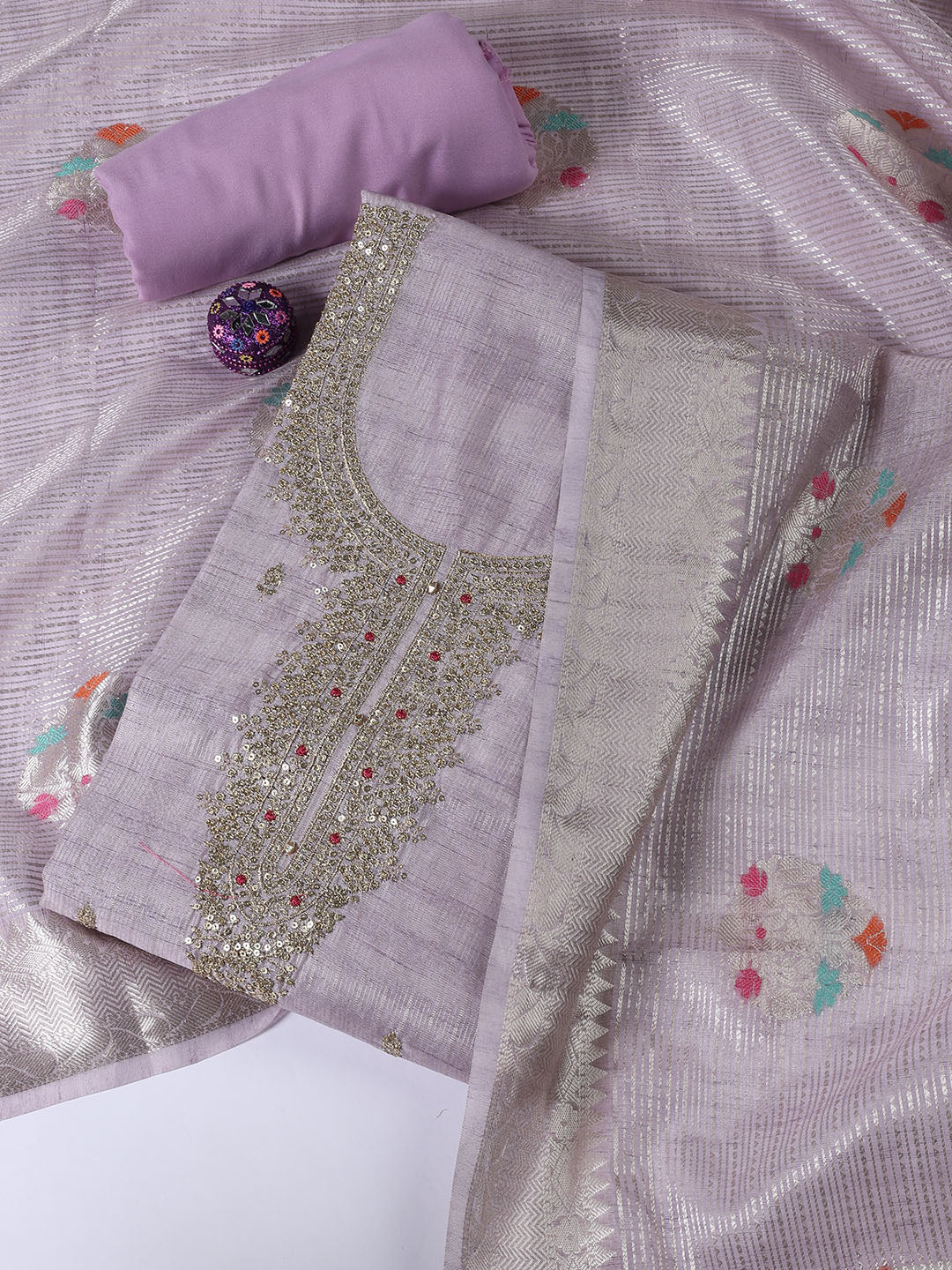Neck Embroidered Tissue Unstitched Suit Piece With Dupatta