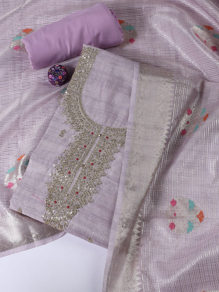 Neck Embroidered Tissue Unstitched Suit Piece With Dupatta