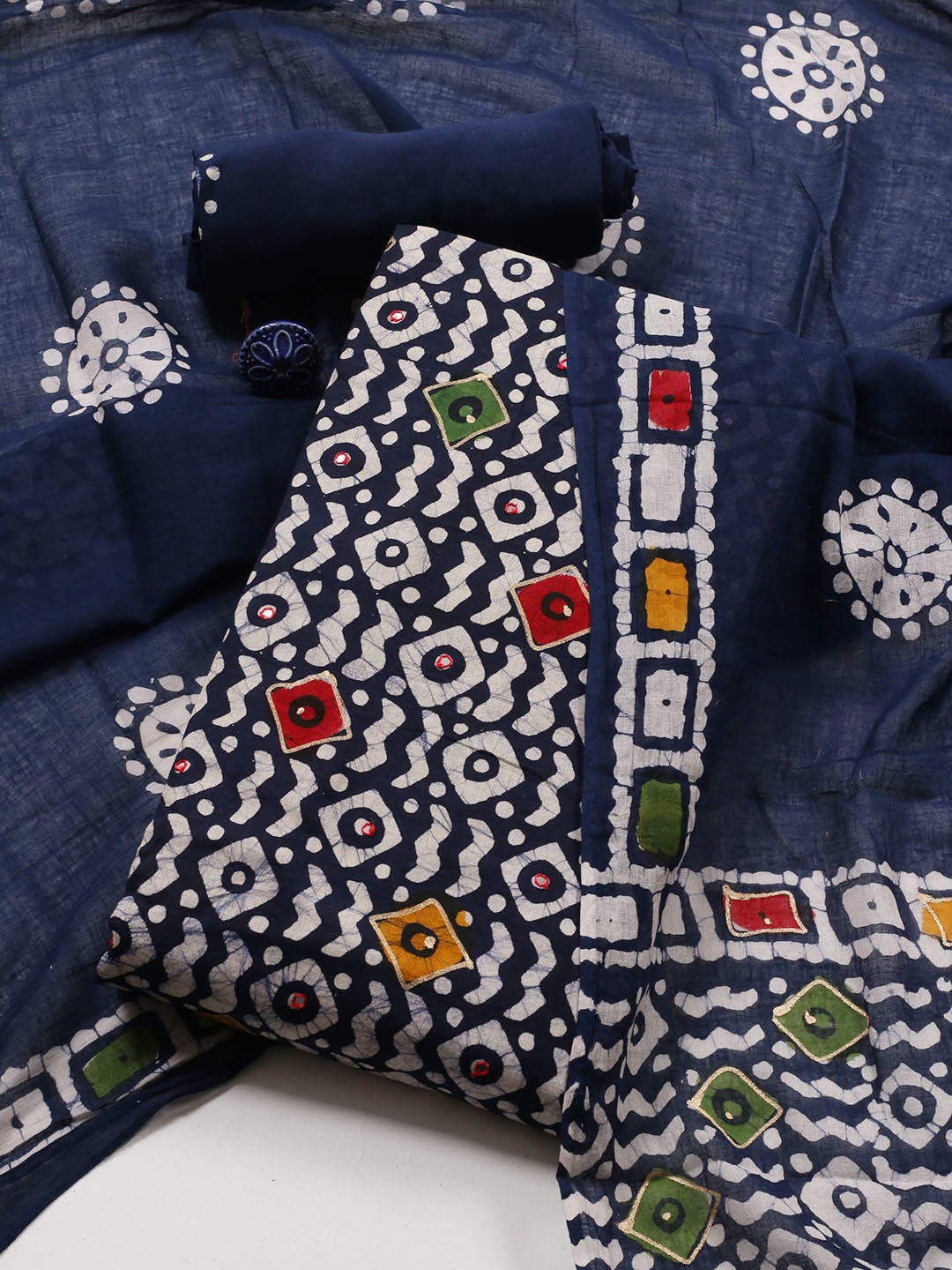 Printed Cotton Blend Unstitched Suit With Dupatta