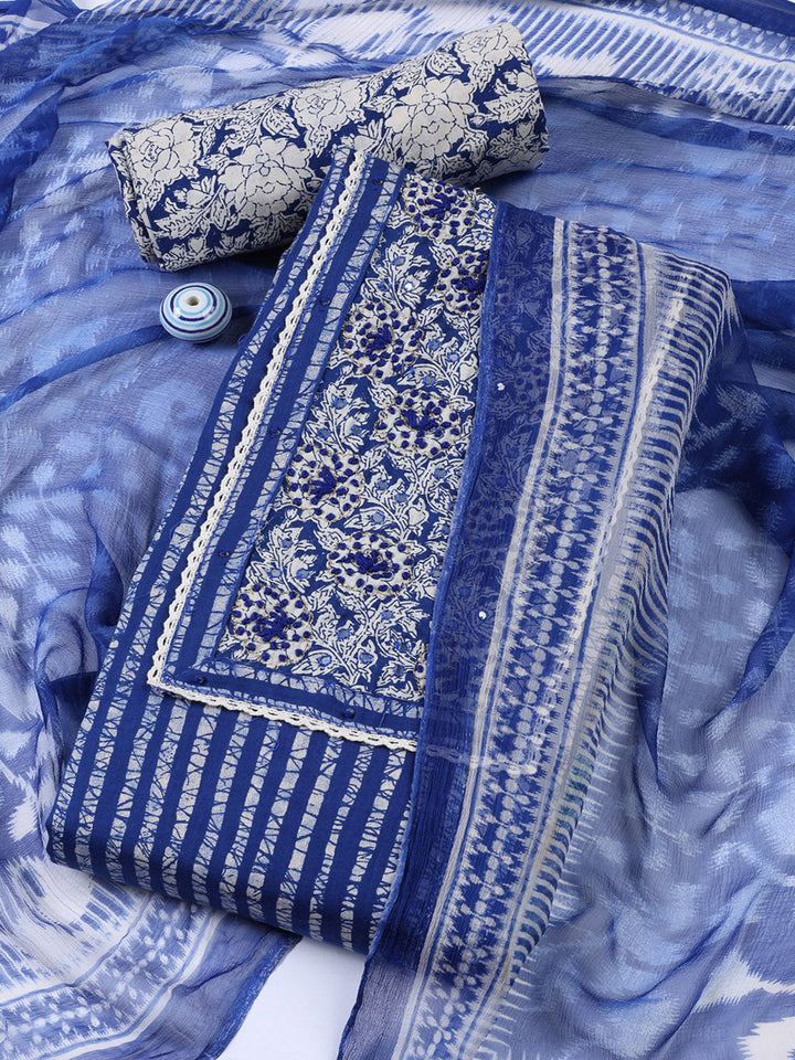 Neck Embroidery Cotton Unstitched Suit Dupatta