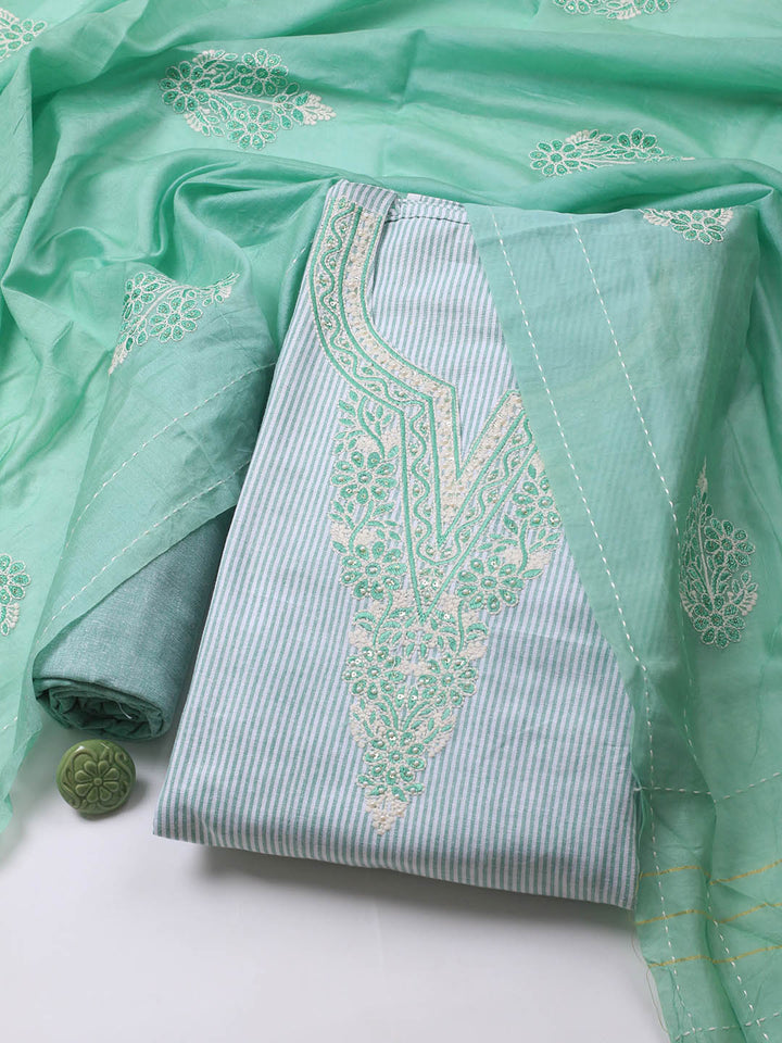 Neck Embroidery Cotton Blend Unstitched Suit With Dupatta