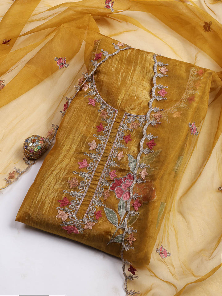 Neck Embroidery Tissue Unstitched Suit With Dupatta