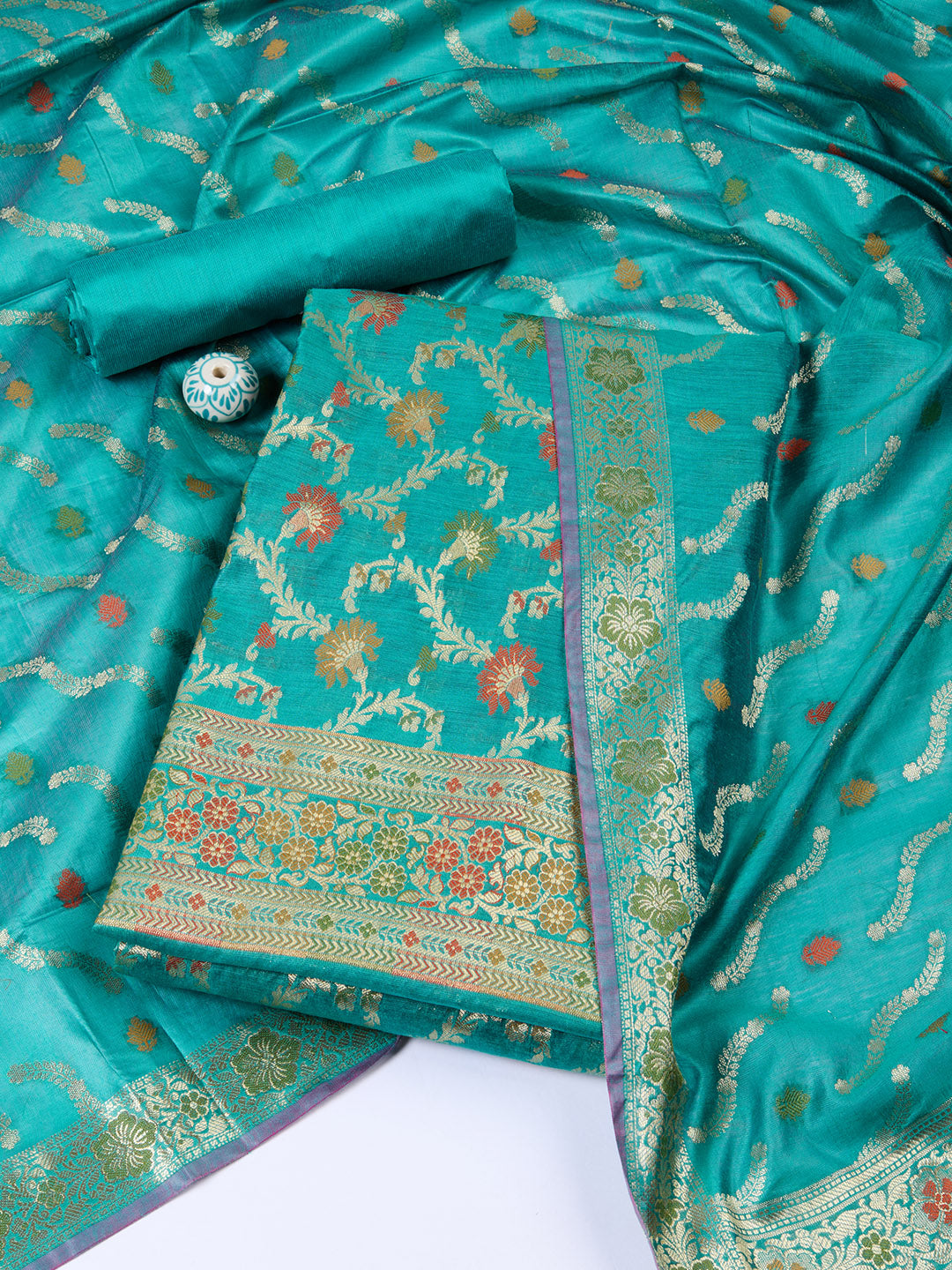 Woven Chanderi Unstitched Suit With Dupatta