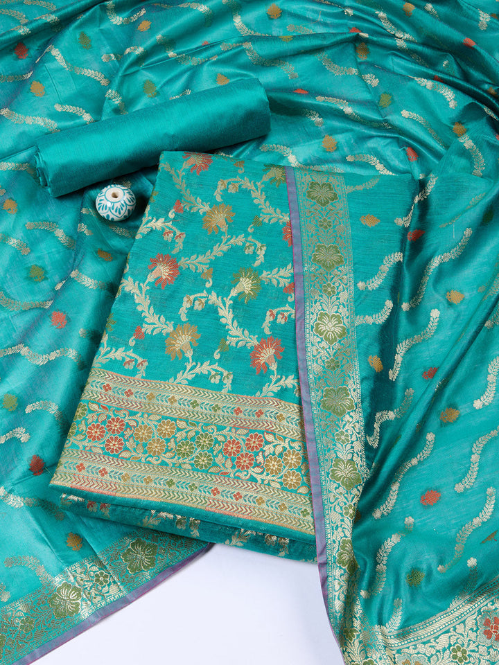 Woven Chanderi Unstitched Suit With Dupatta