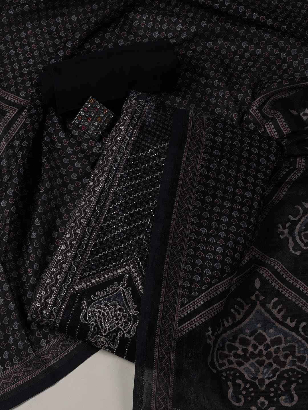 Neck Embroidery Tussar Unstitched Suit Piece With Dupatta