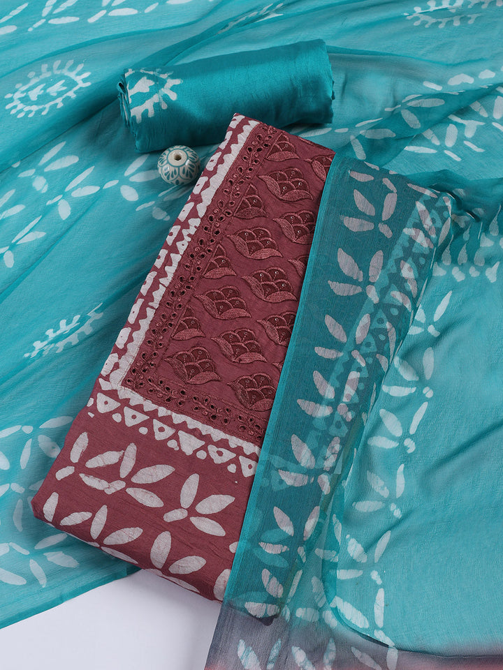Printed Cotton Blend Unstitched Suit With Dupatta