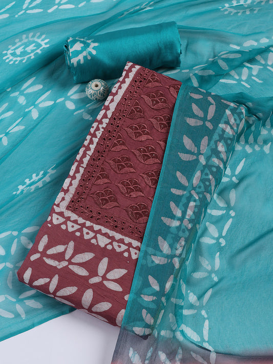 Printed Cotton Blend Unstitched Suit With Dupatta