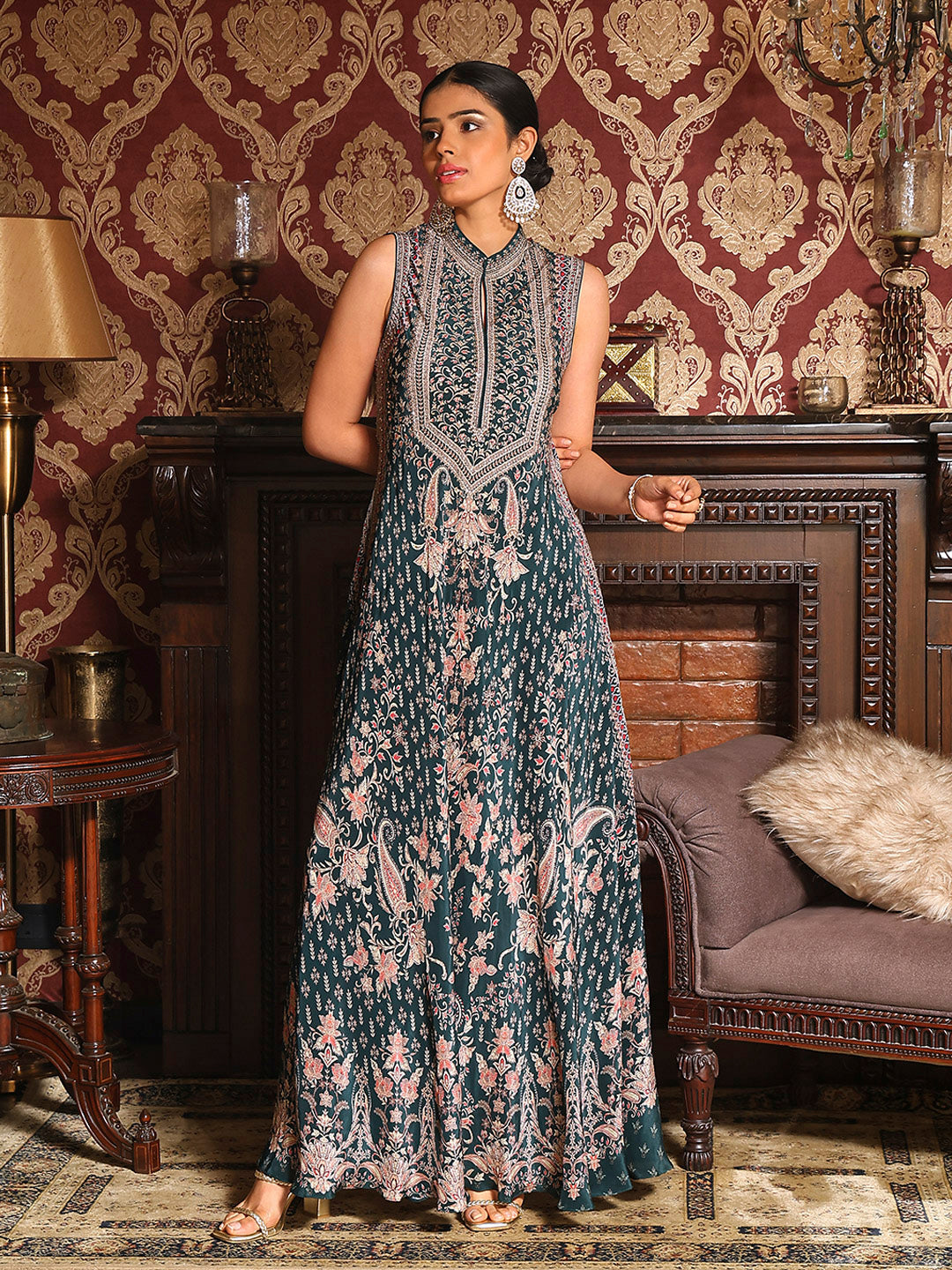 Swarovski Embellishment Crepe Gown Dress