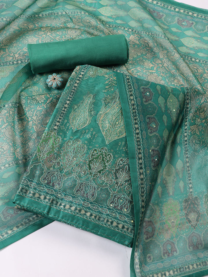 Neck Patti Chanderi Unstitched Suit With Dupatta