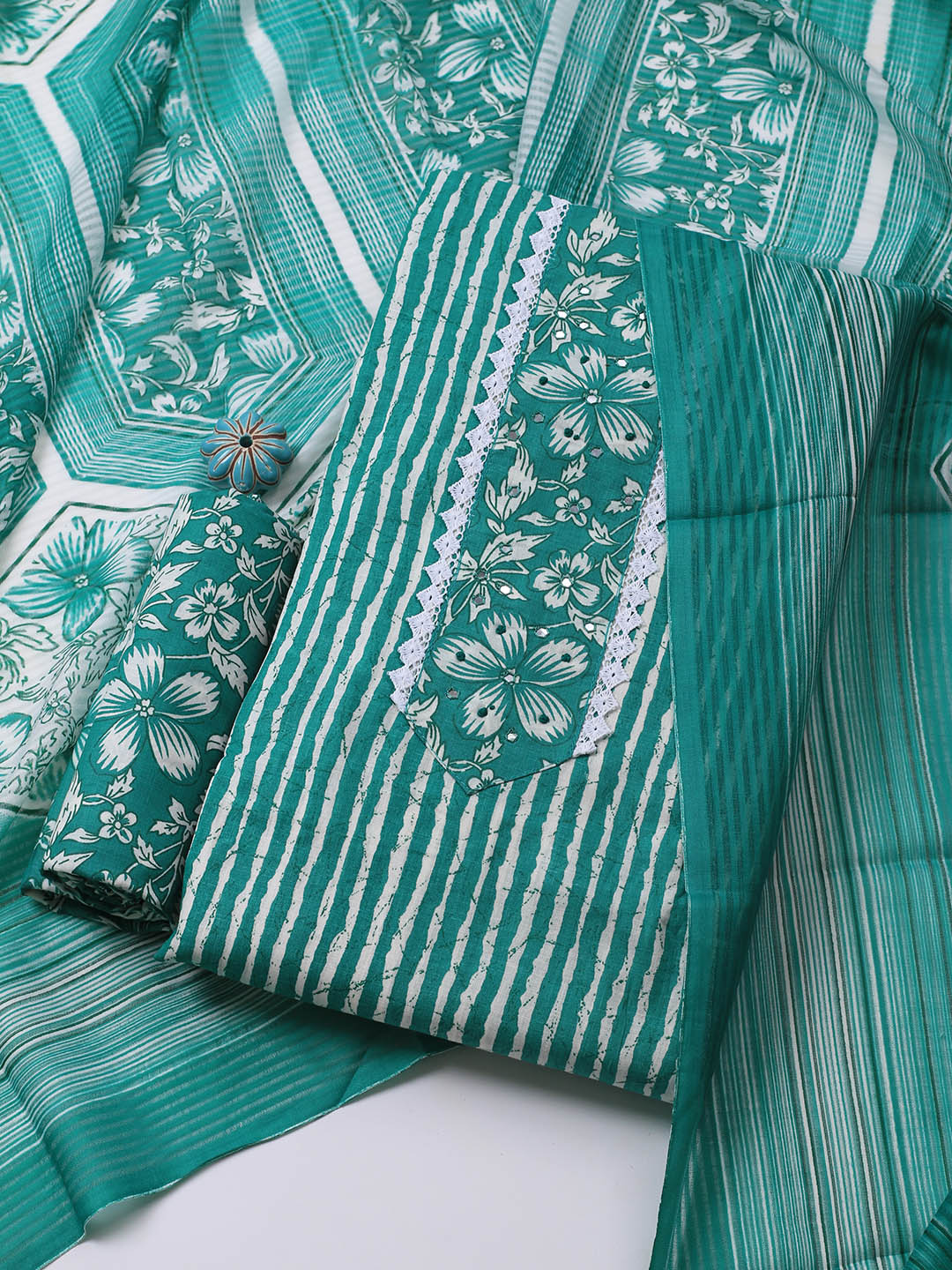 Printed Cotton Blend Unstitched Suit With Dupatta