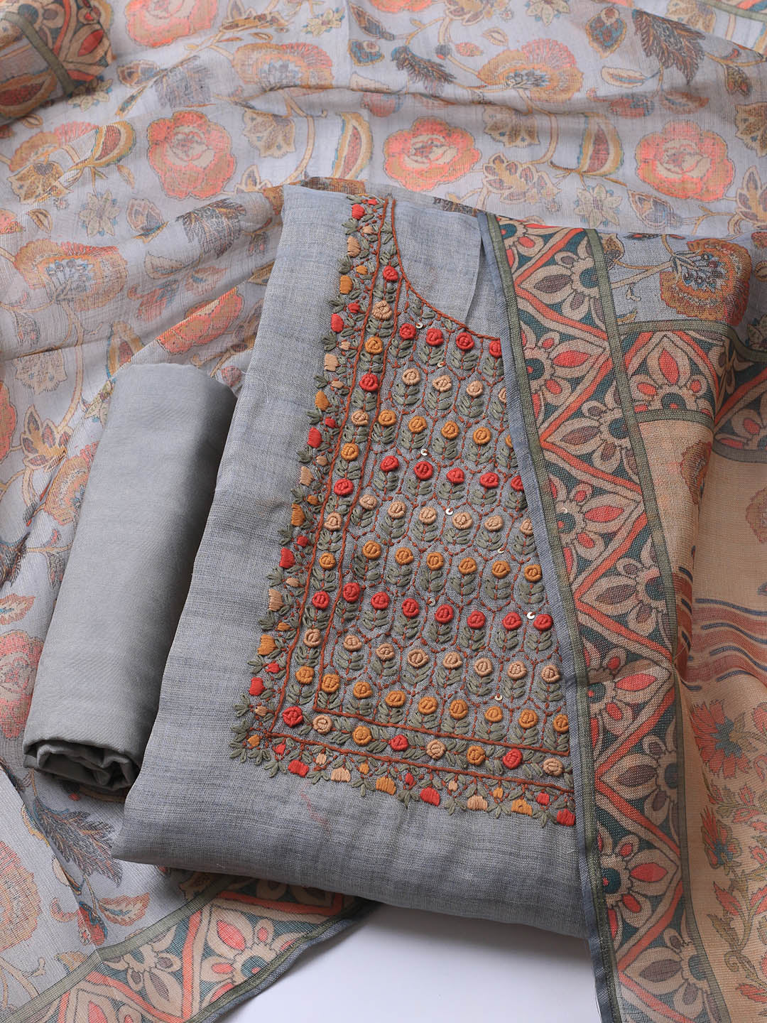 Embroidered Tissue Unstitched Suit Piece With Dupatta
