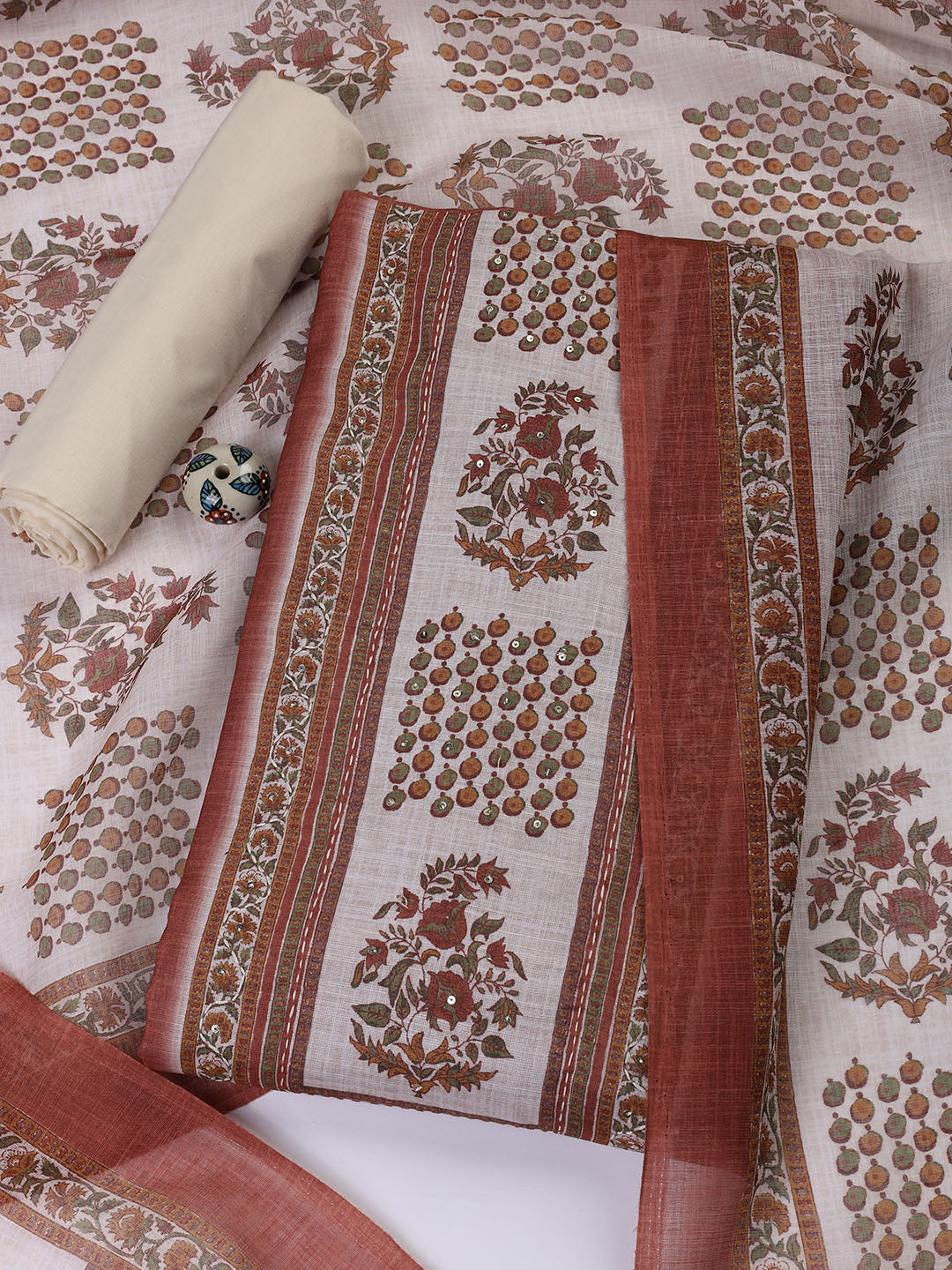 Printed Chanderi Unstitched Suit With Dupatta