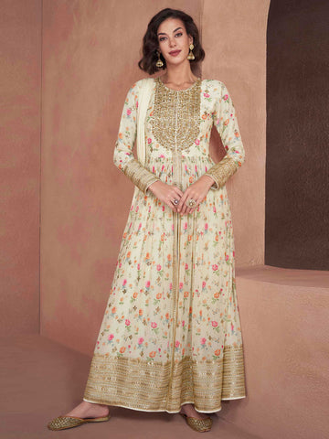 Embroidered Sequin Georgette Kurta With Palazzo And Dupatta