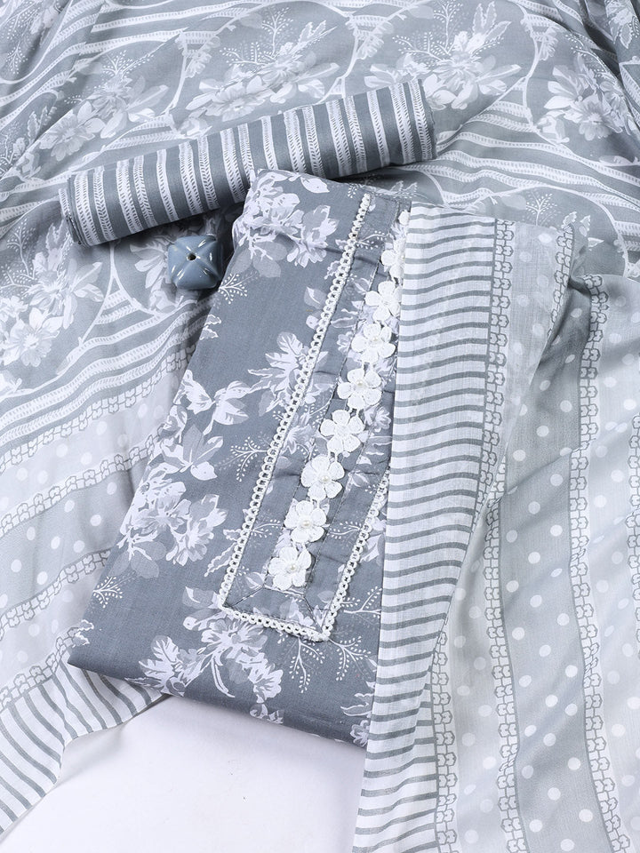 Printed Cotton Blend Unstitched Suit With Dupatta