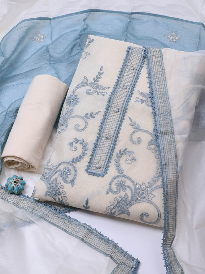 Embroidered Chanderi Unstitched Suit With Dupatta