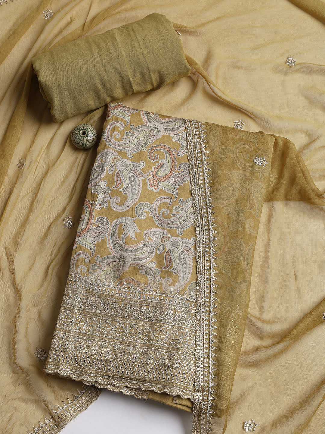 Embroidered Muslin Unstitched Suit With Dupatta