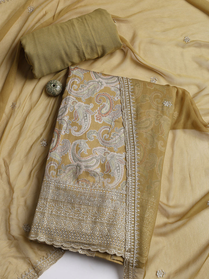 Embroidered Muslin Unstitched Suit With Dupatta